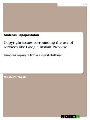 cover image of Copyright issues surrounding the use of services like Google Instant Preview